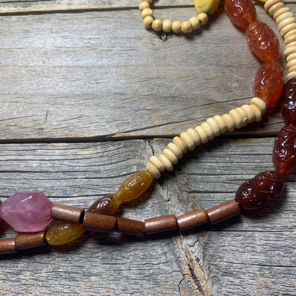 Vintage Long Necklace with Wood, Seed, Plastic Beads 24" Long - Picture 6 of 9